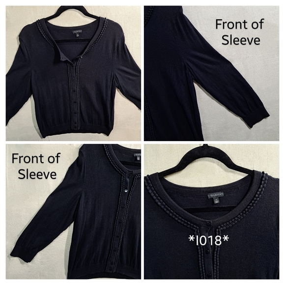 Talbots Women XL Black Button Up Double Loop Trim Knit Cardigan Sweater - Picture 9 of 9